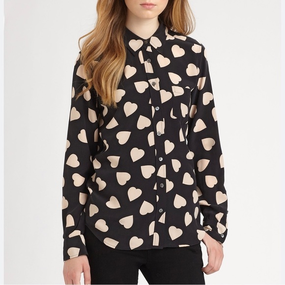 Equipment Tops - EQUIPMENT Femme 100% Silk Heart Pattern Blouse black cream size large